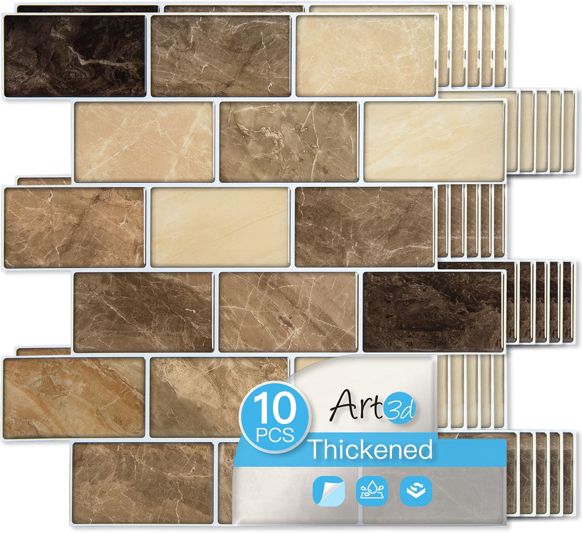 Art3d 10-Pack Subway Tiles Peel and Stick Backsplash, White, 12 x 12 Inch