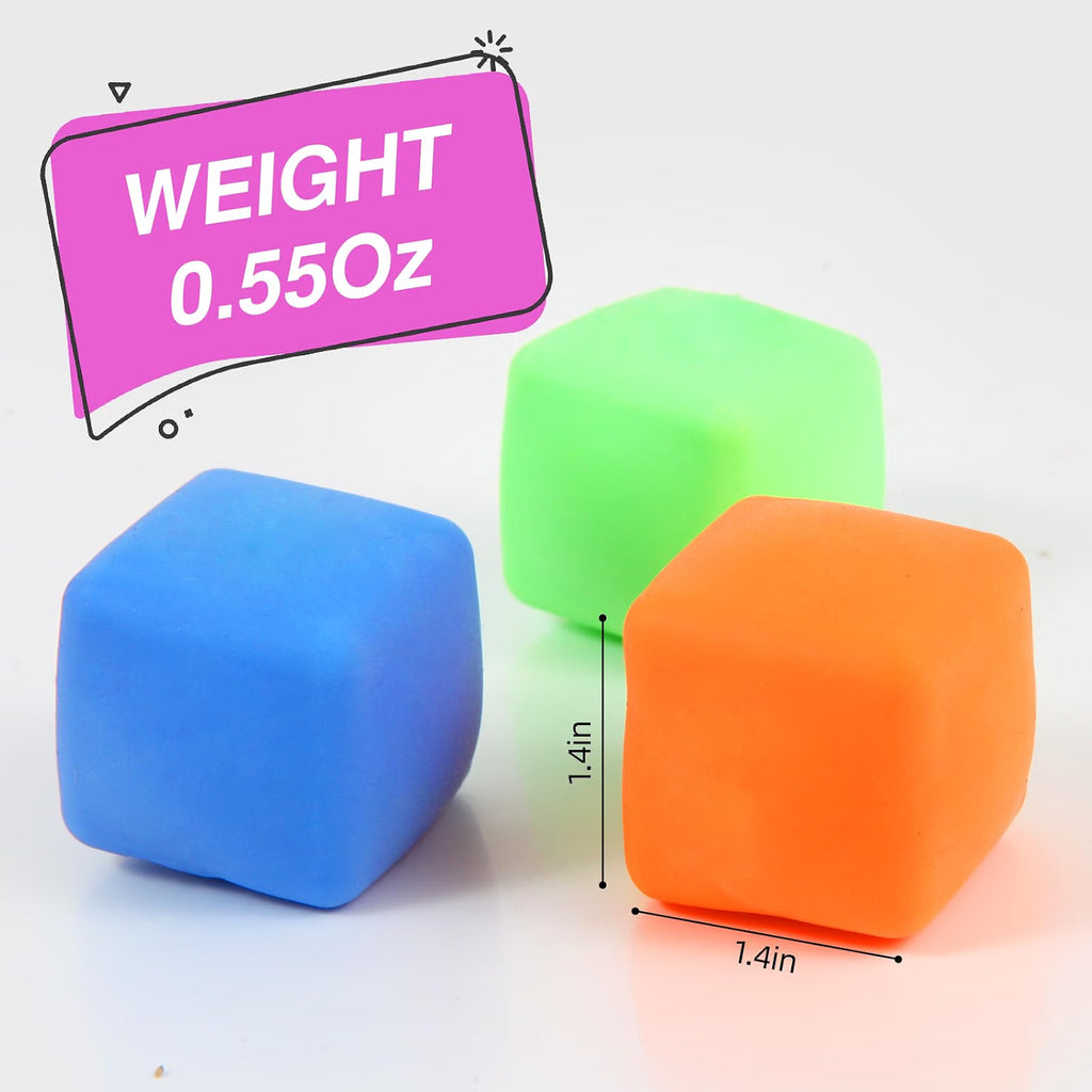 24 Pack Slow Rising Stress Cube , Dough Stress Balls Soft Fidget Squishy Toys for Anxiety Relief, Pull Stretch Classroom Prize Party Favors Toys for Kids
