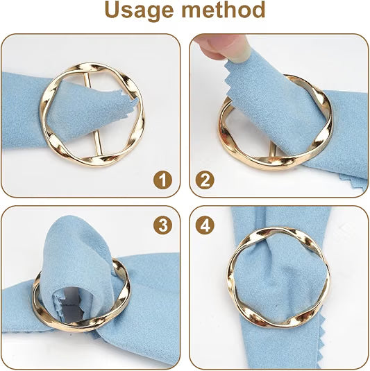 4PCS Women’s Scarf Ring Clips, Metal Round T-Shirt Tie Buckles, Stylish Shirt Knot Clips for Dresses, Scarves and Clothing Corners