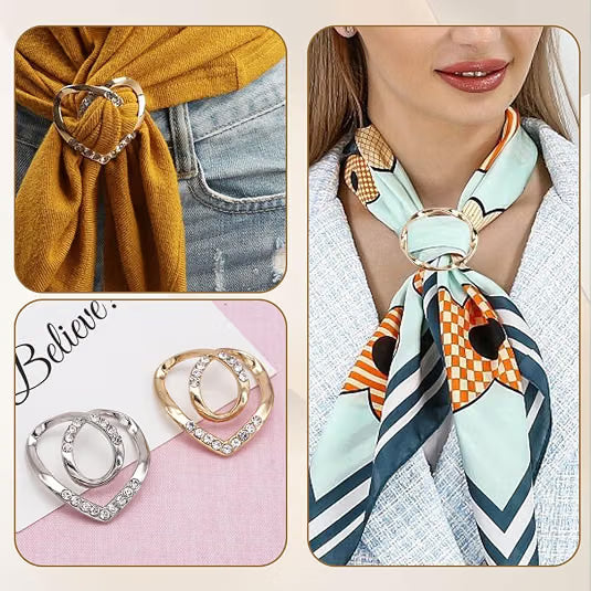 4PCS Women’s Scarf Ring Clips, Metal Round T-Shirt Tie Buckles, Stylish Shirt Knot Clips for Dresses, Scarves and Clothing Corners